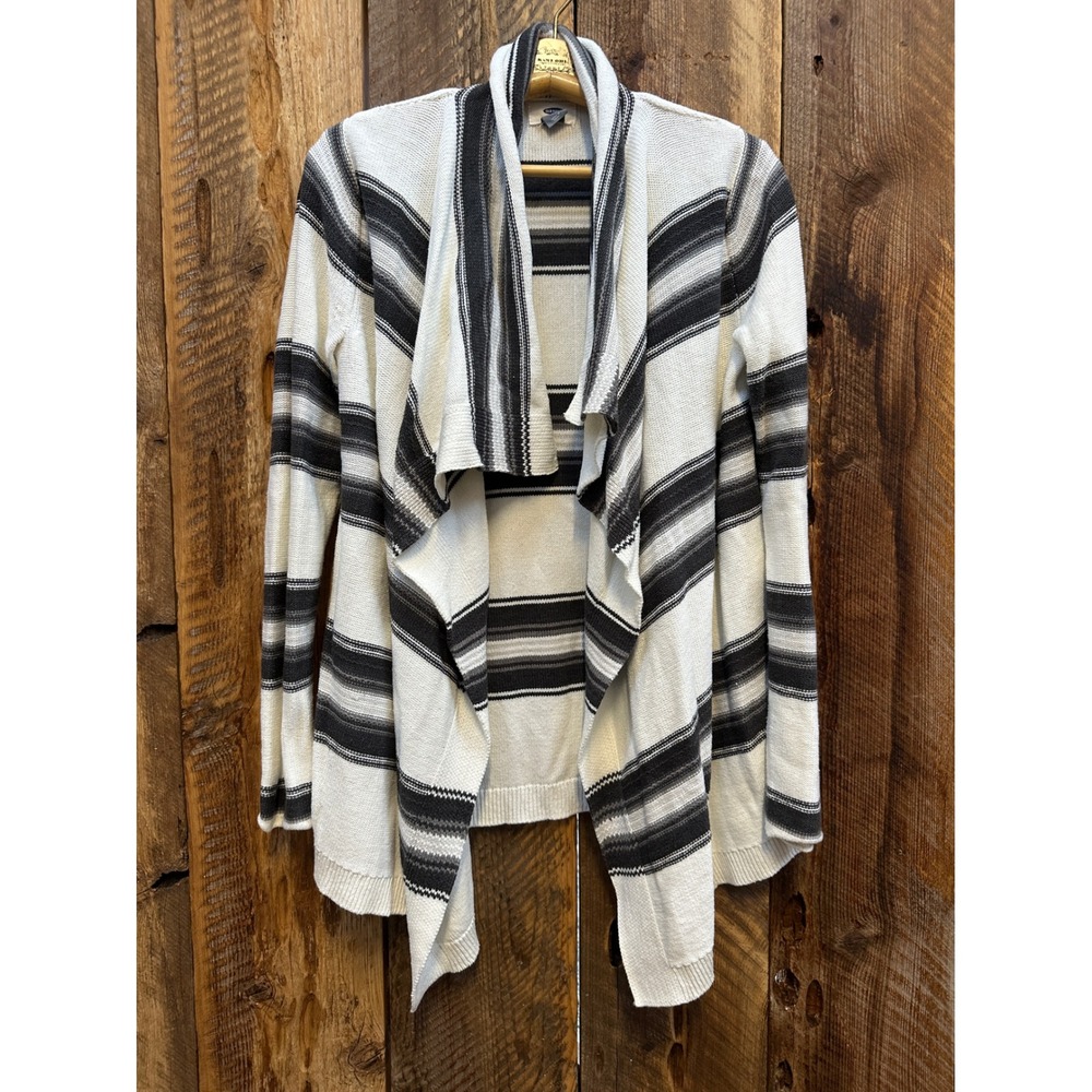 Open Front Knit Cardigan Women S Petite Gray Stripe Neutral Classic Capsule Chic